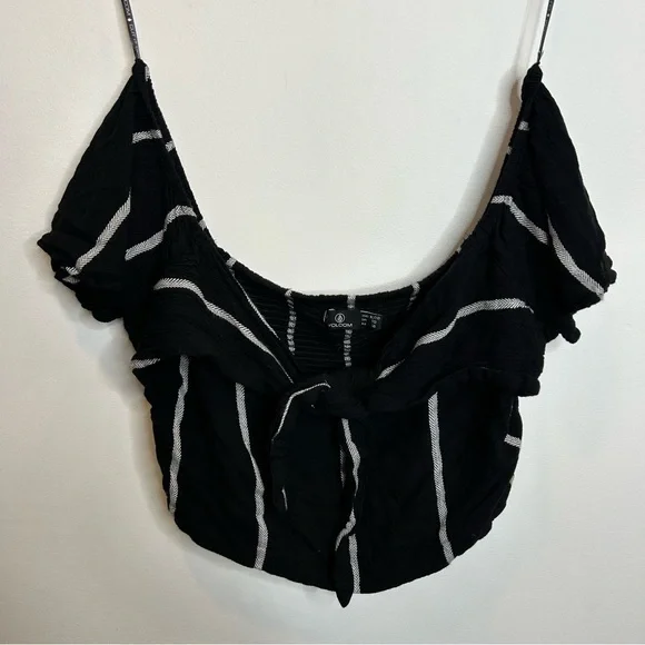 Volcom Coco tie Chest Crop Top Black White - Picture 2 of 7